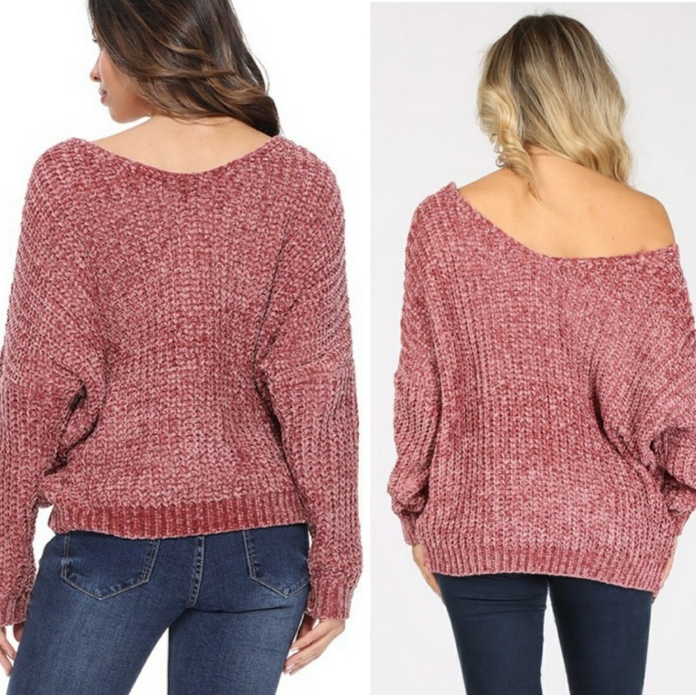 Rose V Neck Chenille Sweater - Picture 5 of 6